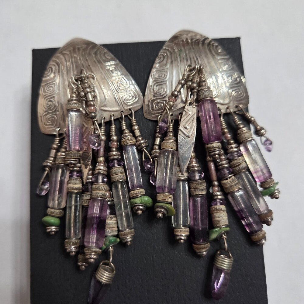 Vintage signed Tabra sterling silver and amethyst earrings.